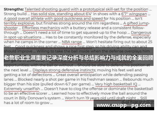 老詹职业生涯重要记录深度分析与总结影响力与成就的全面回顾